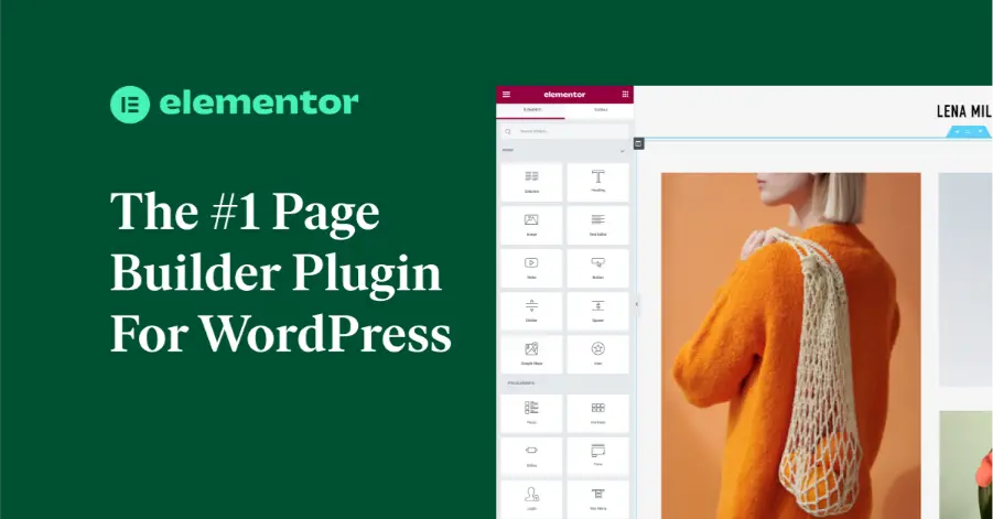 Elementor interface on green background, it is writen The #1 Page Builder Plugin For WorPress