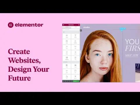 Elementor interface with picture of young woman with blue eyes