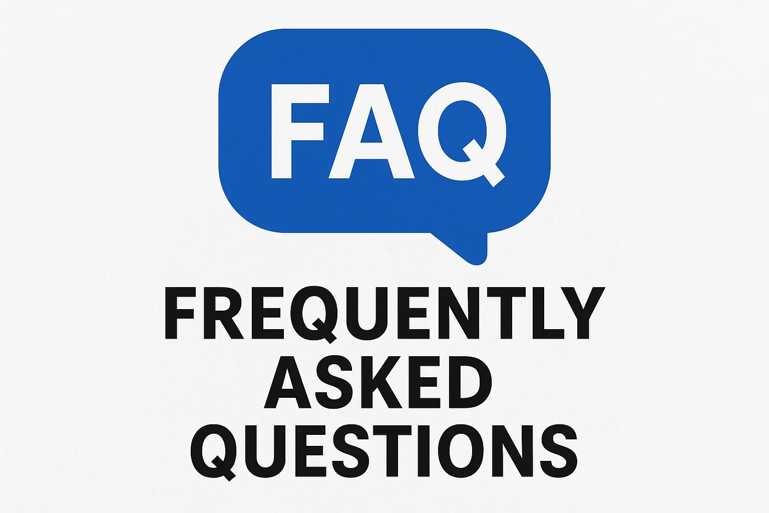Blue speech bubble with 'FAQ' text and 'FREQUENTLY ASKED QUESTIONS' below, symbolizing a help center or guide