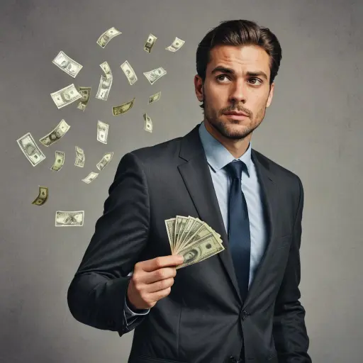 Young man in suit holding money in hand