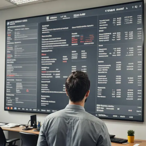 Man in office looking on big screen Comparison Tables