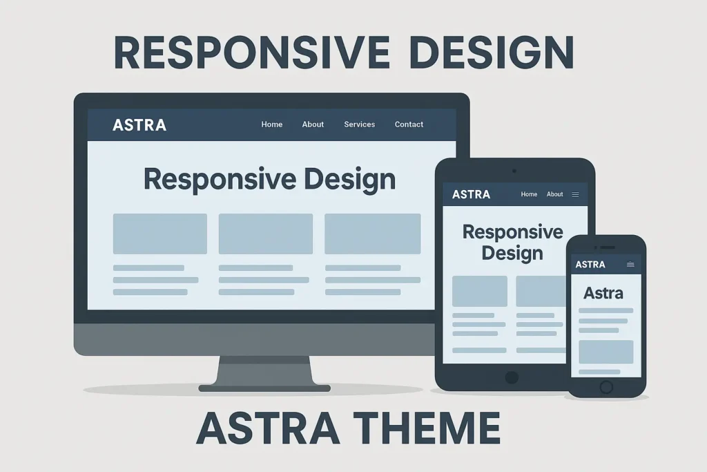 Astra theme responsive design shown on desktop, tablet, and mobile, adapting seamlessly across different screen sizes