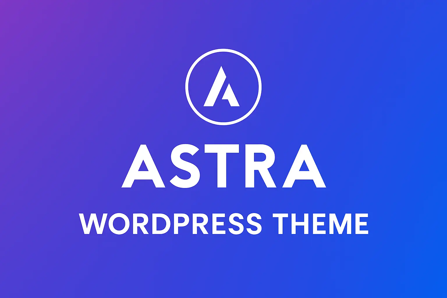 Astra WordPress Theme logo and text on a gradient purple and blue background