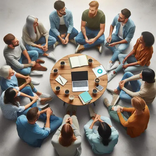 Image of IT people around desk, 
represents Astra WordPress Community