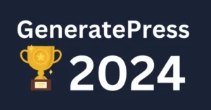 GeneratePress 2024 award graphic featuring a trophy icon, symbolizing excellence in WordPress themes and design