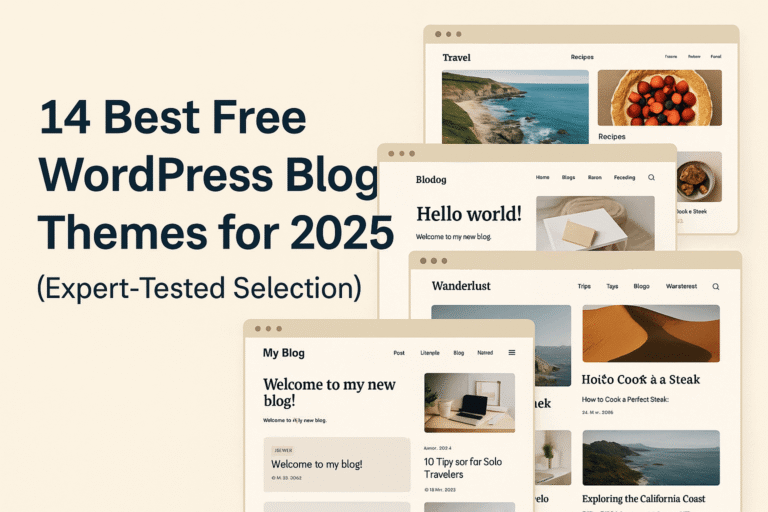 Free WordPress blog themes showcase featuring travel, recipe, and lifestyle blog designs for 2025 selection guide
