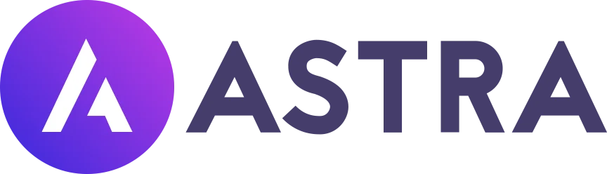 The Astra logo, featuring a stylized 'A' in a purple gradient circle next to the "ASTRA" text, representing the WordPress theme
